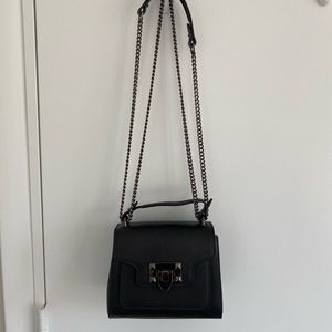 Black Faux Leather Bag with Gunmetal Hardware